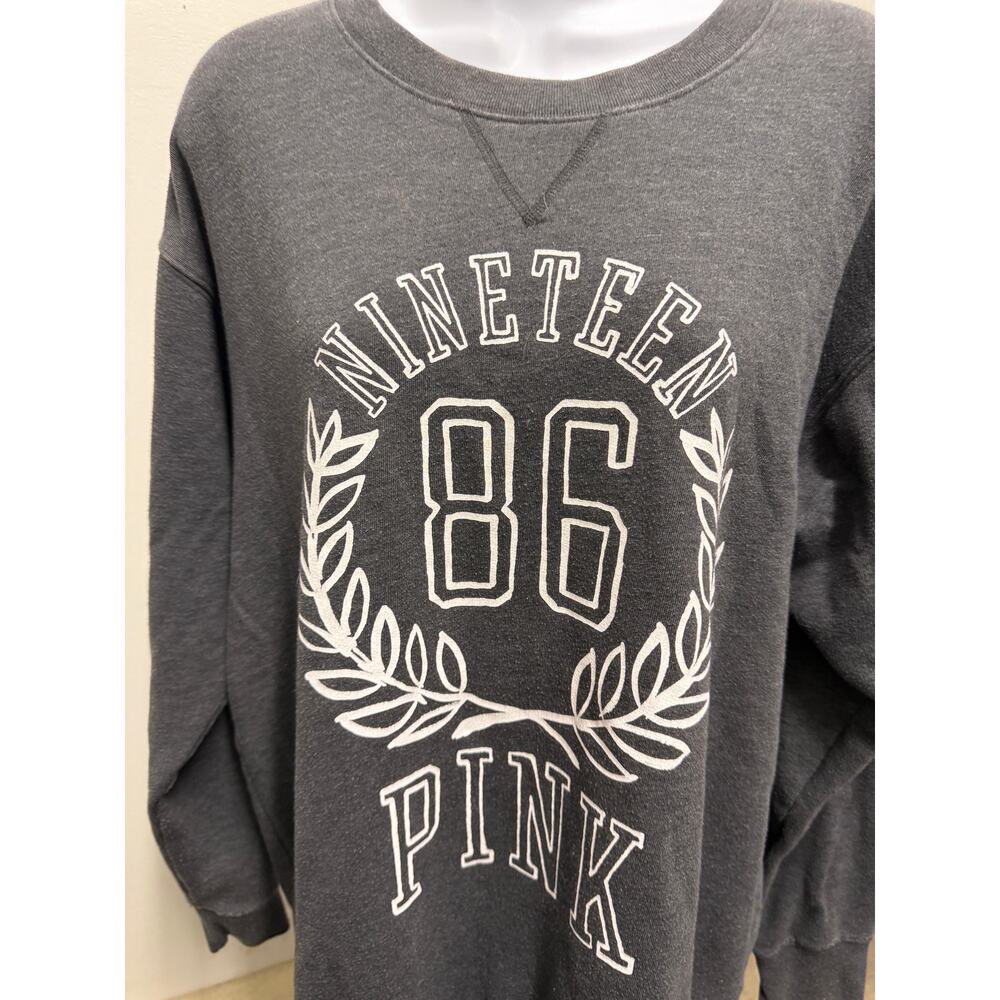 Pink Victorias Secret Women Sweatshirt XS Gray Logo 86 Crew pullover oversized - Picture 4 of 4